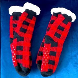 Buffalo Plaid foot warmers.